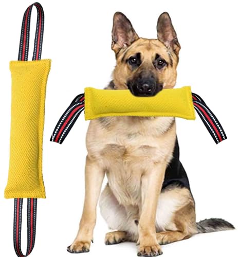 Clysoru Tug Toy for Dogs Tug of War Dog Toy with 2 Strong Red Band Handles Lasting Training Equipment Puppy to Large Dogs Interactive Toy Best for Tug of War Pull Indestructible Rope Toys (Yellow) - color: yellow