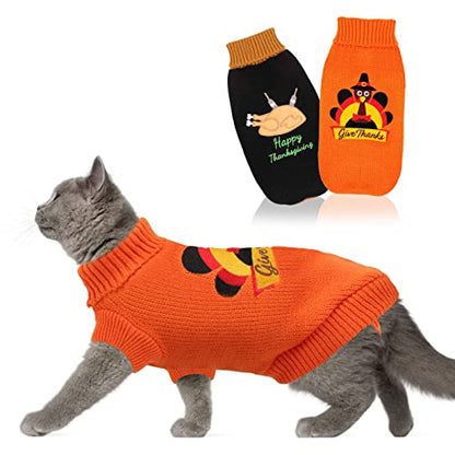 2 Packs Knitted Cat Sweater Thanksgiving Turtleneck Turkey Kitty Sweater Kitten Pet Cat Sweaters for Cats Only Warm Pullover Knitwear - size: Large (Pack of 2)