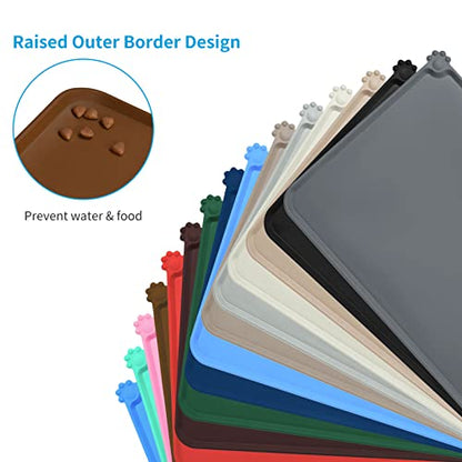 AUDWUD Silicone Waterproof Pet Feeding Mats,Anti Slip Bowl Pad,Dog Mat for Food and Water - color: Brown, size: 21" x 15"