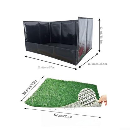 Foldable Dog Grass Pad with Tray, High Walls Pee Potty Trainer Large Medium Small Dogs, Portable Artificial Turf Mat, Control, Gray(Black S) - size: Black S