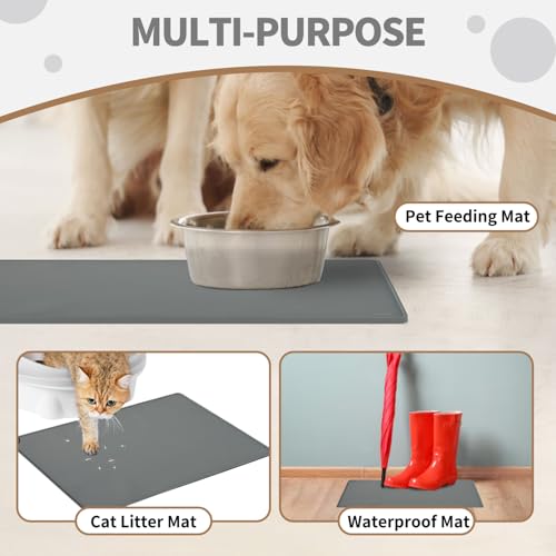 WePet Non-Slip Waterproof Pet Feeding Mat, 20x12 Inch - Silicone Dog & Cat Food Mat with Raised Edge to Stop Food Spills and Water Spills - Dishwasher Safe, Easy Clean - color: Rock Grey