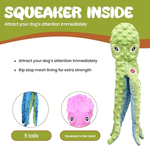 SPOT Skinneeez Extreme Stuffing Free Durable Squeaker Octopus Dog Toys, 16in, Pack of 3 Pcs