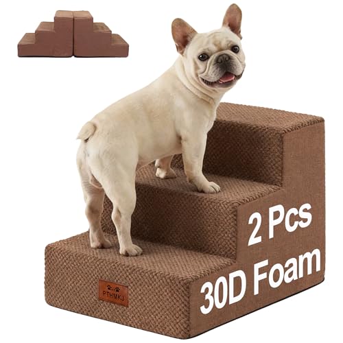 2 Pack Dog Stairs for Small Dogs 3-Step Pet Stairs for Bed Couch Chair Stool Non-Slip Pet Steps for Puppy Small Dogs Cat Older Pet Brown 13.6" H - color: Brown, size: 3-Stairs 13.5" H