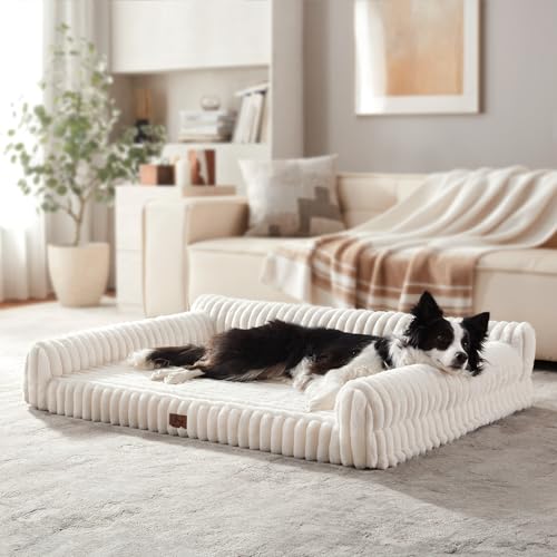 Orthopedic Dog Bed XL Pet Beds with Removable Washable Cover, Couch-Like Sofa Design for S to XXL Dogs Up to 90 lbs, with Soft Short Plush Surface & Foam, 42x30x9.5 Inch, Cream - color: Cream, size: XL(42x30x9.5")
