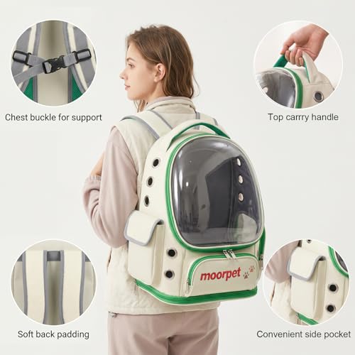 Cat Backpack Carrier, Transparent & Foldable Bubble Pet Backpack for Cats and Dogs, Breathable Kitten Carrier with Side Mesh and Pocket, Portable Travel Bag for Hiking, Walking, Vet (Green) - color: Green