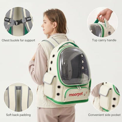 Cat Backpack Carrier, Transparent & Foldable Bubble Pet Backpack for Cats and Dogs, Breathable Kitten Carrier with Side Mesh and Pocket, Portable Travel Bag for Hiking, Walking, Vet (Green) - color: Green