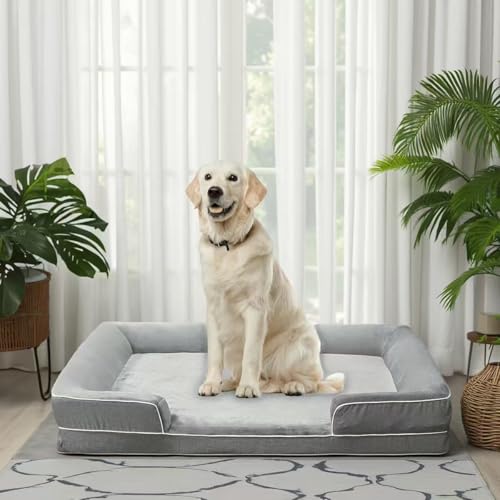 Orthopedic Dog Bed Set for X Large Dogs,Memory Foam Bed 42x30inch,Washable Removable Cover with Dog Bed Bolster Pillows & Egg Crate Support,Grey, - color: Grey, size: X-Large-42"L x 30"W x 7.5"