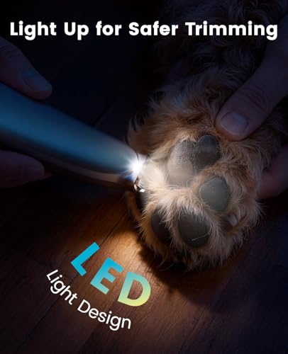 oneisall Dog Paw Trimmer with LED Light, 35dB Low Noise Paw Clippers for Dogs & Cats, 2-Speed 6500 RPM Cordless Rechargeable Trimmer with Curved Safety Blade for Between Toes & Sensitive Areas