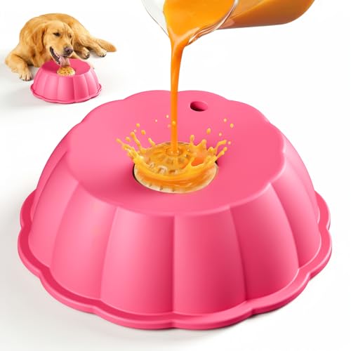 Dog Lick Bowl Ball Slow Feeder, Licking Bowl for Liquid Treat with Rolling Spin Sphere Roller Licker, Non-Slip 4/5 Cup Slow Feeder Bowl for Dietary Supplement/Post-op Nutrition (Pink) - color: Pink