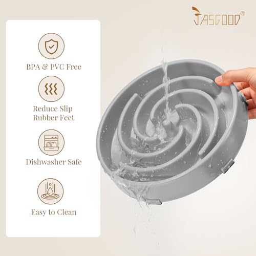 JASGOOD Slow Feeder Dog Bowl - Anti-Gulping, Prevents Bloat & Choking, Healthy Design for Large & Medium Dogs - color: E-Light Grey
