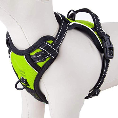 PHOEPET No Pull Dog Harness Medium Reflective Front Clip Puppy Vest with Handle,Adjustable 2 Metal Leash Attachment Hooks(M, Green) - color: Green, size: Medium