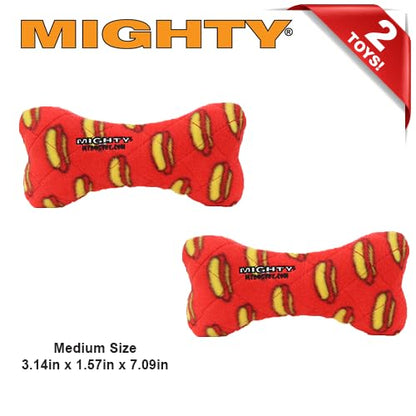 MIGHTY Tuffy 2 Pack Bone Dog Toy: Ultra Durable Plush Toy with Multiple Layers & Reinforced Seams, Washable and Floats, Vinyl Bone & Fleece - color: 2PK Red Medium Bone