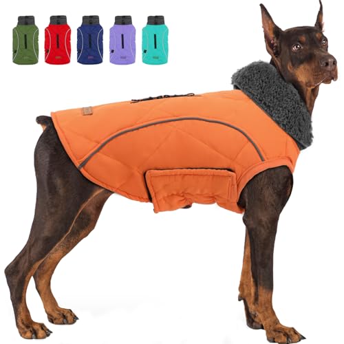 EMUST Winter Dog Coat for Medium Boys - Thick Clothes with Harness Hole for Cold Weather, Orange, M - color: NewOrange, size: Medium(Pack of 1)