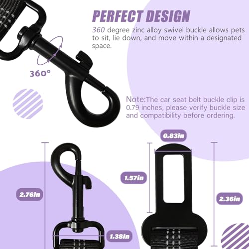 IBWell Dog Seat Belt,3 Piece Set Retractable Dog Car Harness Adjustable Dog Seat Belt for Vehicle Nylon Pet Safety Seat Belts Heavy Duty & Elastic (Black & Purple) - color: Black & Purple