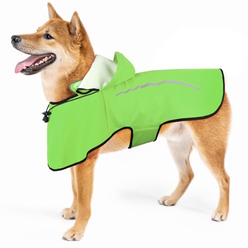 Flashseen Dog Rain Coat, Waterproof Dog Raincoat with Removable Hoodie, Pet Rain Jacket with Reflective Strip, Adjustable Lightweight Dog Hooded Raincoats for Medium Dogs - size: Medium