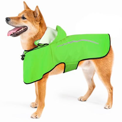 Flashseen Dog Rain Coat, Waterproof Dog Raincoat with Removable Hoodie, Pet Rain Jacket with Reflective Strip, Adjustable Lightweight Dog Hooded Raincoats for Medium Dogs - size: Medium
