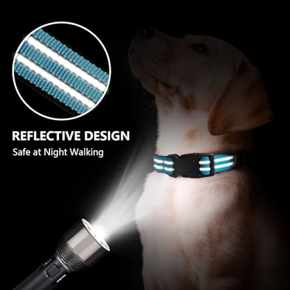 Hikiko Martingale Dog Collars Reflective Nylon Dog Collar with Quick Release Buckle Adjustable Training No Slip Dog Collar (Medium, Light Blue) - color: Light Blue, size: Medium