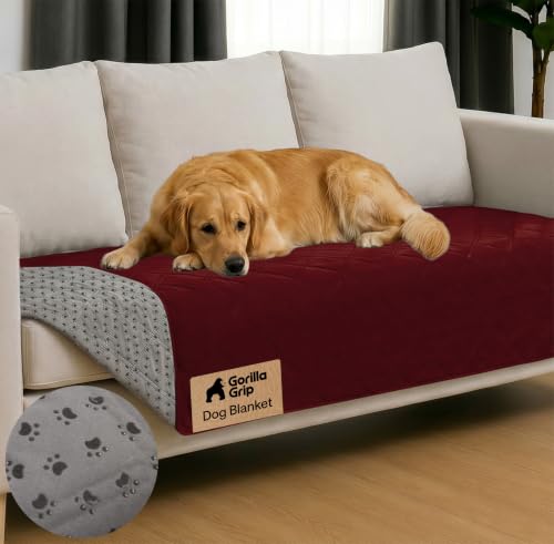 GORILLA GRIP® Waterproof Dog Blanket, Leakproof Couch Cover for Dogs, Silicone Grip Backing, Protects Sofa, Sectional, Bed, Crate, Car & RV, Tear-Resistant Washable Senior Pet Blanket, 30x70 Burgandy - color: Burgundy, size: 30" X 70"