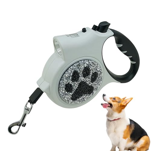 Led Retractable Dog Leash – 16ft Leash with Handcrafted Sparkle Detail Tangle-Free One-Hand Brake Soft Grip Handle for Small & Medium Dogs Up to 77lbs (DL-White) - color: DL-White