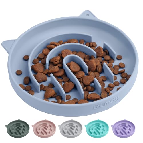 Coomazy Silicone Slow Feeder Dog Cat Bowls, Interactive Puzzle Toy for Pets Food Training, Keeps Dogs Cats Busy, Prevents Puppy Kitty Overeating (Light Blue, 1.4Cup) - color: Light Blue, size: 1.4 Cup