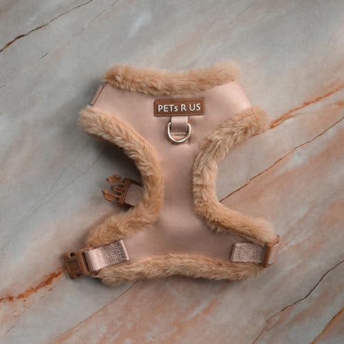 Premium No-Pull Dog Harness Soft Neoprene & Breathable Mesh Vest with Front & Back Clip D-Rings Adjustable Lightweight Walking Harness for Puppies, Small & Medium Dogs (Beige Fur Trim, L) - color: Beige Fur Trim, size: L: Neck=16.5-22''/Chest=22.4-32.7''