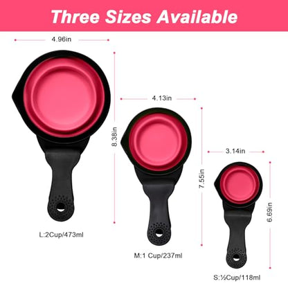 Collapsible Dog Food Scoop Foldable Pet Food Bag Clip 3 in 1 Multi-function Silicone Cat Food Measuring Cup Scoop Dog Food Scooper Pet Food Storage Clip (Rose Red, 2 Cup Capacity(1 Pack)) - color: Rose Red, size: 2 Cup Capacity(1 Pack)