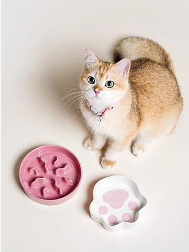 LE TAUCI PET Ceramic Slow Feeder Dog Bowls Small Breed, 0.5 Cups Dog Food Dish for Fast Eaters, Puzzle Bowl for Small Dogs and Cats, 5.5 Inch-Pink - color: Pink