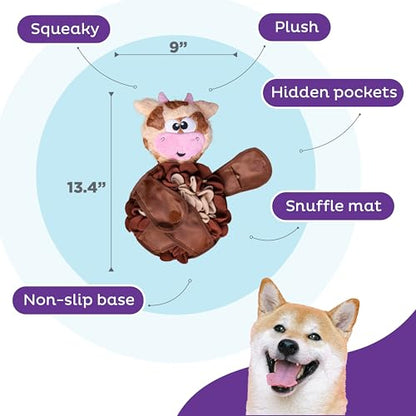Outward Hound by Nina Ottosson Snuffle Palz Plush Snuffle Mat Dog Treat Puzzle, Non-Slip, Brown, Cow, Large - color: Snuffle Palz Cow