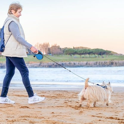SCENEREAL Retractable Dog Leash for Small Medium Large Dogs up to 110lbs, 26ft 360° Tangle-Free Nylon Tape with Anti-Chewing Wire Rope&Waste Bag Dispenser, Heavy Duty Long Durable One-Handed Brake - color: Chew Proof (Black & Blue /26ft)
