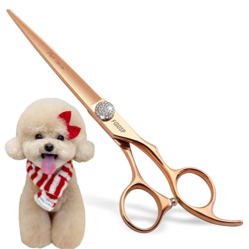 7'' Straight Dog Grooming Scissors Rose Gold Titanium Professional Pet Grooming Shears for Dogs Cat Japan 440C Right Handed Trimming Scissors for Teddy Shih Tzu (7,Straight) - size: 7.0 inch, style: Straigth Shears