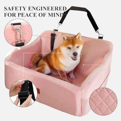 Lealchum Dog Car Seat for Medium/Large Dogs,2 Clip-On Safety Leashs for 2 Small Dogs,Removable and Washable Comfy Pet Car Seat,Easy to Install and Clean (Pink, Large) - color: Pink