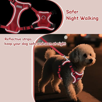Small Dog Harness and Leash Set, Reflective Soft Breathable Mesh Vest, 3 Buckles, Adjustable Neck and Chest,Step in Dog Harness for Walking, Running, Training, Red, M - color: Red, size: Medium