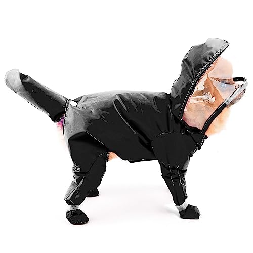 PAIDEFUL Small Dog Full Body Coverage Raincoat Solid Four-Leg Onesie Rain Jacket Waterproof Hoodie Puppy Clothes Button Lightweight Cats Costume, Black, M - color: black, size: M: Chest: 15.7", Back: 12.6"