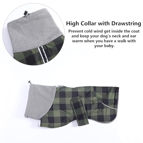 Dachshund Coats Waterproof Suitable for Dachshunds Sausage Weiner Dog Winter Coat Padded Fleece Puppy Snowsuit with Adjustable Bands Reflective Stripe - Plaid Green - S - color: Plaid Green, size: Small