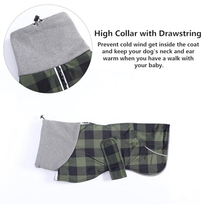 Dachshund Coats Waterproof Suitable for Dachshunds Sausage Weiner Dog Winter Coat Padded Fleece Puppy Snowsuit with Adjustable Bands Reflective Stripe - Plaid Green - S - color: Plaid Green, size: Small
