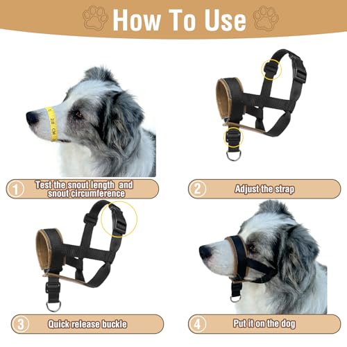 Dog Muzzle,Adjustable Loop Pets Muzzle Soft Leather Protect Skin Puppy Muzzles Prevent Biting Chewing Barking Allow Panting Drinking,Not Include Dog Collar (Khaki, Small) - color: Khaki, size: Small
