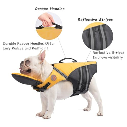 French Bulldog Life Jacket, High Flotation Dog Life Vest for Swimming Boating, Reflective Dog Swim Vest with Chin Float and Rescue Handle (Chest Girth: 17" to 30",Weight: 17" to 28" LB) - color: Lively Yellow