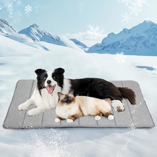 Dog Cooling Mat for Large Dogs – 47"x29" Orthopedic Memory Foam Pad for Summer, Hot Weather & Joint Relief | Washable, Non-Slip Crate Mat for Senior Dogs, Travel & Home(Grey) - color: Grey, size: 47"L x 29"W x 0.8"H