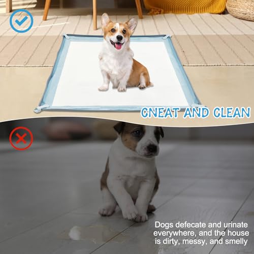 19pcs Puppy Pee Pad Tray Holder Set for Dogs, Non-Slip Silicone Dog Pee Pad Holder for 23.6" X 23.6" Training Pads, High Edge Easy Cleaning Pee Pad Tray with 8 Holder Clamps and 10pcs Puppy Potty Pad