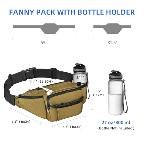 NOOLA Fanny Pack Waist Bag for Men Women, Lightweight Waist Pack with Water Bottle Holder, Adjustable Belt Bag with Multi-Pockets for Hiking, Dog Walking, Outdoor, Cycling, Running, Travel, Khaki - color: Khaki
