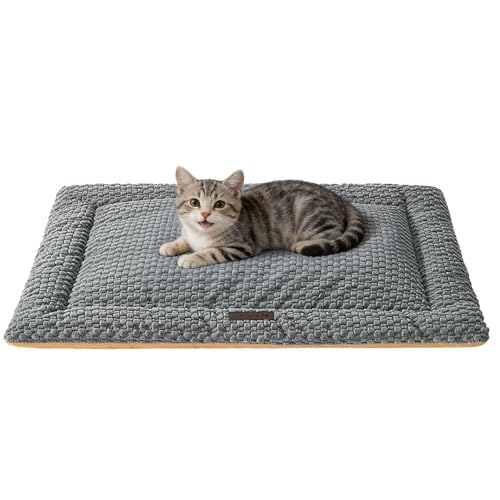 SOMAHE Cat Beds Flat Cat Bed Mat, Premium Plush Cat Mat with Non-Slip Bottom, 1.2" Thick All-Season Kneading Cushion, Machine Washable Anti-Static Pet Bed 15×23Inch, Grey - color: Grey, size: 23"L x 15"W x 1.2"Th