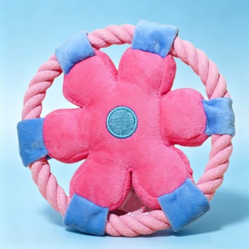Durable Anti-Choking Dog Flying Disc 5.3 x 5.3 in,Soft Rope Loop Design for Interactive Play,Ideal on Fetching,Tug-of-War,Dental Exercise,Suited to Puppies and Adult Dogs,Perfect at Home,Park