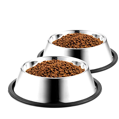 Stainless Steel Dog Bowls, 2.2 Cup Cat Bowl with Rubber Base for Cats, Puppy - color: Stainless steel (2Pack), size: 2.2 Cup/8.7" Dia x 2.4" H (2Pack)