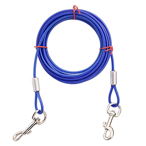 Stainless Steel Pet Dog Tie Out Cable - Double Head Dog Leash Camping Outdoor Tie-Out Cable for Medium Large Pet Dogs (5m/16Ft, Blue) - color: Blue, size: 5m/16Ft