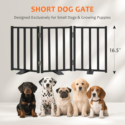 Snagle Paw Short Dog Gate,16.5" Tall Freestanding Metal Dog Gate Only for Small Dogs with Support Feet Easily Step Over,Up to 36" Wide Puppy Gate Indoor for Stairs,Doorways(Black,3 Panel) - size: Black-3 Panels 16.5"H*36"W