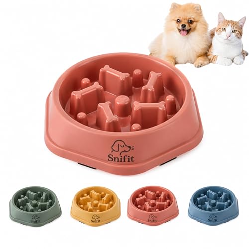Slow Feeder Bowl for Small & Medium Cats & Dogs - Durable Slow Feeding Bowl with Non-Slip Base - Anti-Choking Puzzle Food Bowl for Dogs That Helps Mental Stimulation & Reduces Fast Eating-Pink - color: Pink