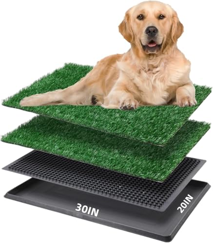 Dog Grass Pee Pad with Tray, 3-Layer Reusable & Washable Potty Training Pad, Artificial Turf for Indoor Outdoor Use, for Small & Medium Dogs (30 x 20 Inch)
