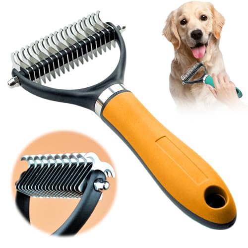 Double-Sided Self-Cleaning Pet Grooming Brush,2026 New Ergonomic Undercoat Rake,Gentle Detangler Brush for Long Thick Pet Hair,Professional Grooming Tool (Orange-19Teeth/19Teeth) - color: Orange-19Teeth/19Teeth
