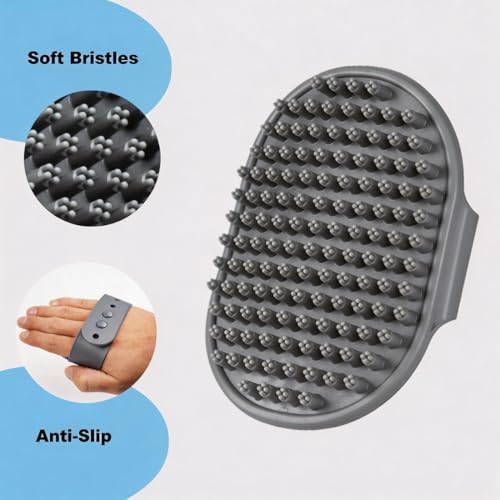 2PCS Dog Washing Gloves and Dog Bath Brush, Pet Shower Mitt with 3000 Soft Rubber Bristles, Adjustable Handle Scrubber for Bath, Massage and Grooming - color: Grey