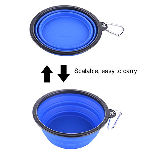 Large Collapsible Dog Bowls, 34oz Travel Water Food Bowls Portable Foldable Collapse Dishes with Carabiner Clip, 2 Pack (Blue + Red)
